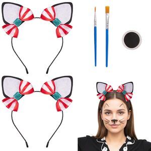 8579 2 Cat Ears Headbands With Removable Red And White Stripe
